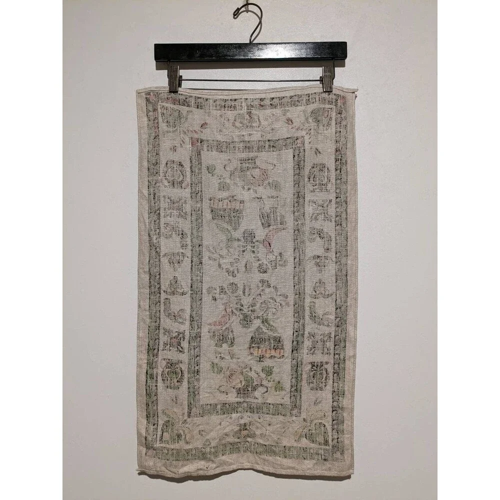 Vintage Linen Tea Towel Parisian Prints Penn Dutch Folk Art Screen Print NOS